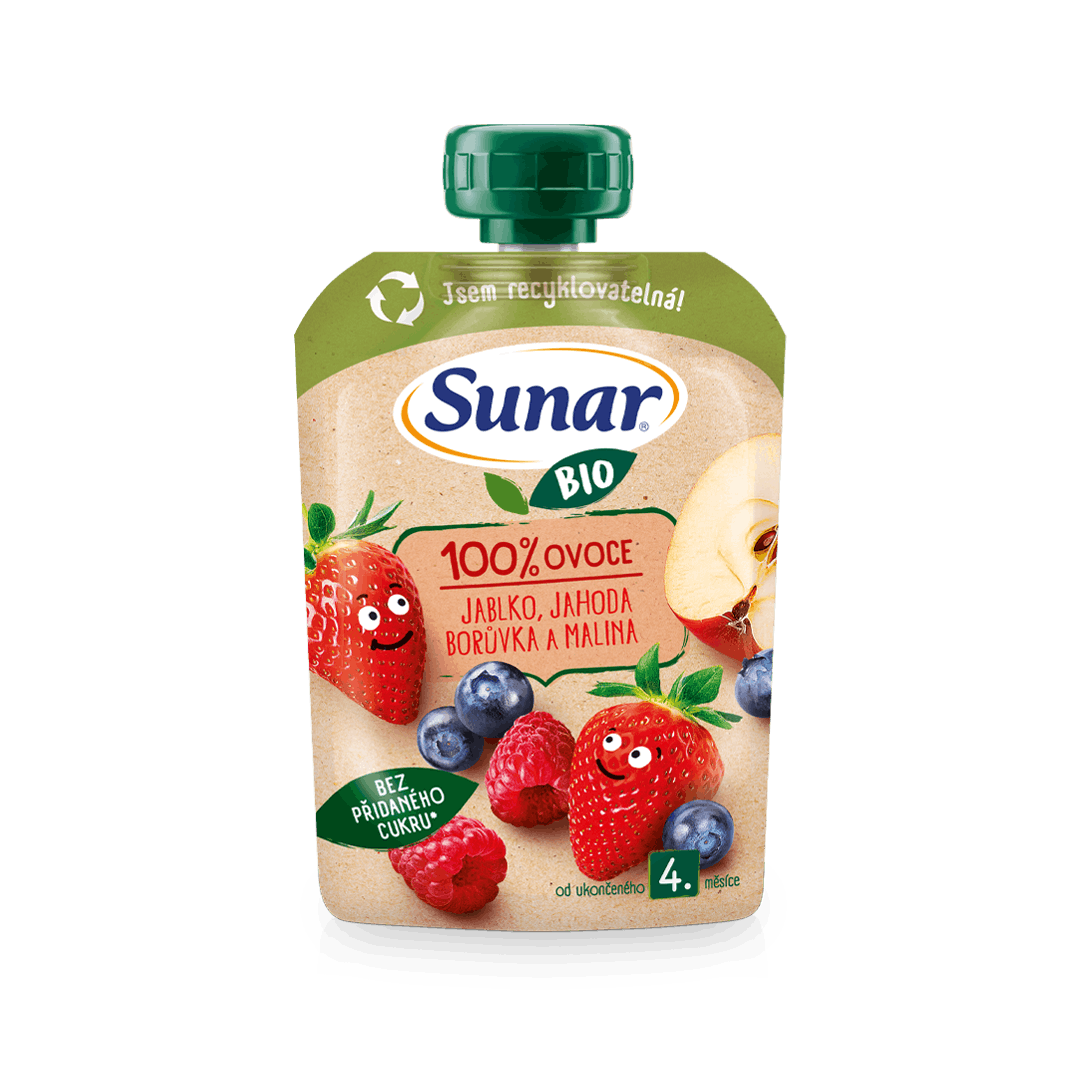100% ovoce jablko, jahoda, borůvka a malina